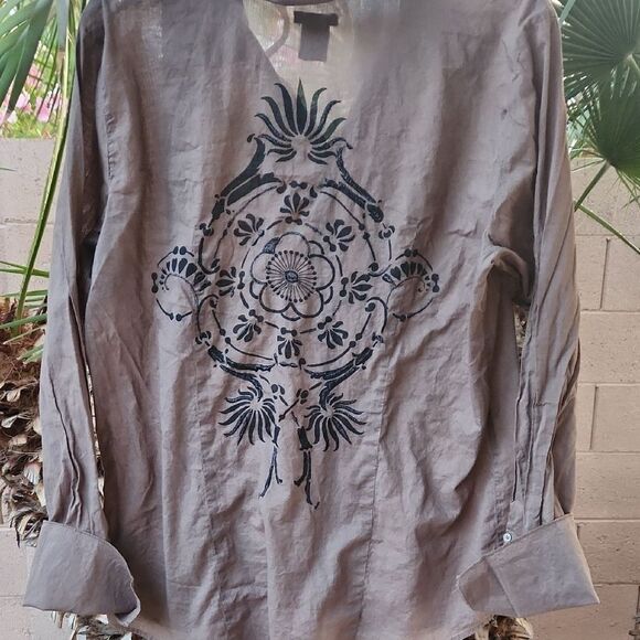 Brown Ruffled Button-Up Shirt Womens XL By Calvin Klein Jeans - Picture 4 of 10